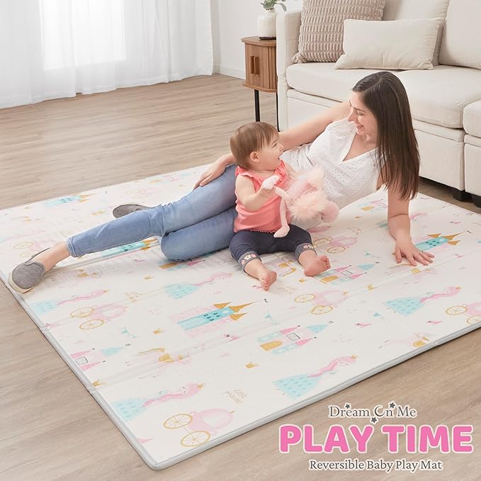 Dream On Me Play Time Reversible Baby Playmat, Foldable Extra Large Thick Foam Crawling Playmats for Toddlers, Waterproof Portable Playmat for Babies