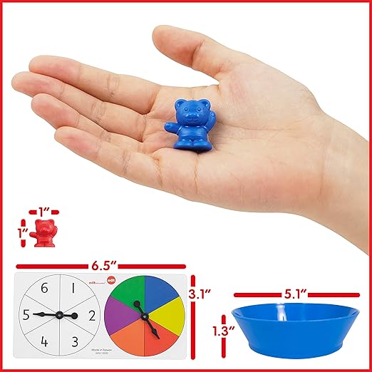 edxeducation Counting Bears with Matching Bowls | 60 Counters, 6 Bowls, 2 Spinners | Color Sorting Sensory Toys | Early Math Manipulatives
