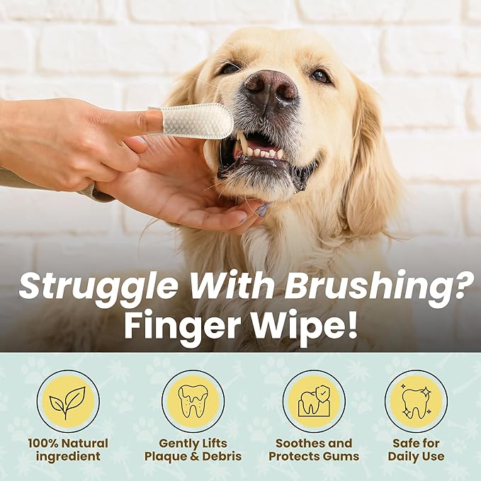 Dog Teeth Cleaning Wipes Ear Nose Paws Fur Cleaner Pure Coconut Oil 3 Packs of 50