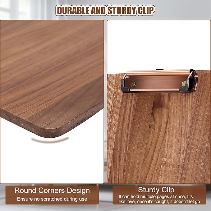 Walnut Wood Clipboard, 12.6" x 8.7" Clip Board with Stable Base, School Classroom Essentials, Solid Hardwood, Free Stand Holder for Bar, Training Courses, Coffee Shops, Office Supplies Teacher Gifts