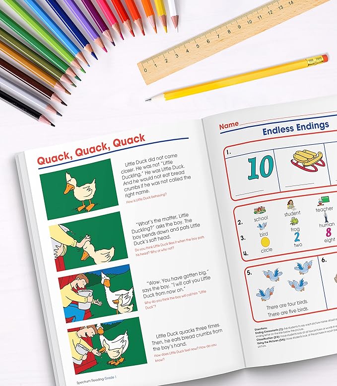 Carson Dellosa 29-Piece Reading Comprehension 1st Grade Teaching Supplies, Spectrum Reading and Phonics 1st Grade Workbooks, Writing Tool Kit, and Reference Flash Cards