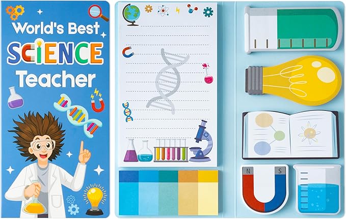 B1ykin Cute Sticky Notes Set - World’s Best Science Teacher Self-Stick Notes Pad, 550 Sheets Writing Memo Pages Sticky Notepad for Appreciation Gifts, School Office Party Supplies (Science Teacher)