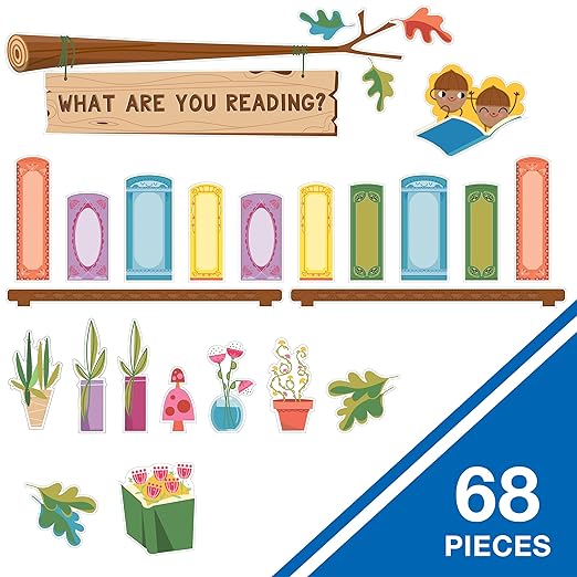 Carson Dellosa What are You Reading 68-Piece Prepunched Bulletin Board Set, Dry-Erase Book Accents, Highlight Classroom Reads, Fairy Tale Forest Theme Decorations for Homeschool and Classroom Decor