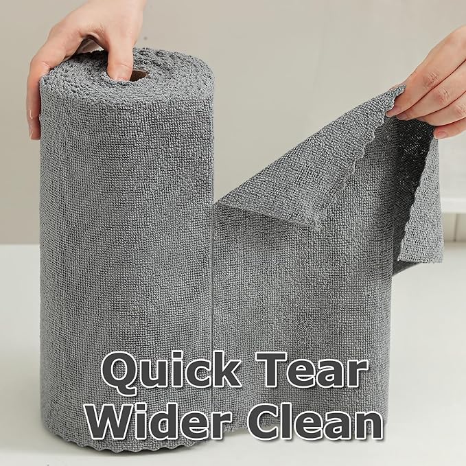 80 Pack Microfiber Cleaning Cloth Roll Reusable Paper Towels 12"x12" Tear Away Cloth, Microfiber Towels for Cars, Wash Cloths, Lint Free Dark Grey Rags for House, Kitchen,Window,Cleaning Supplies