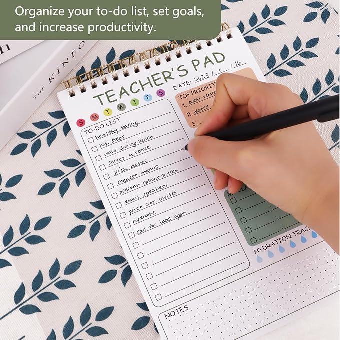 Newkita Teacher To Do List Notepad, 8.3x5.8 Inch Teacher Notepad, Spiral Checklist Notebook for Class Schedules, Daily Planner, School Tasks and Goal Setting (Green)