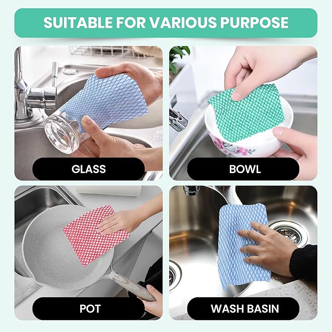 Disposable Cleaning Cloths 50 Packs, 13.8"x15.8" Reusable Kitchen Towels, Soft Absorbent Multipurpose Household Cleaning Towels, Disposable Dish Cloths for Kitchen, Stove, Bathroom, Handy Wipes, Green