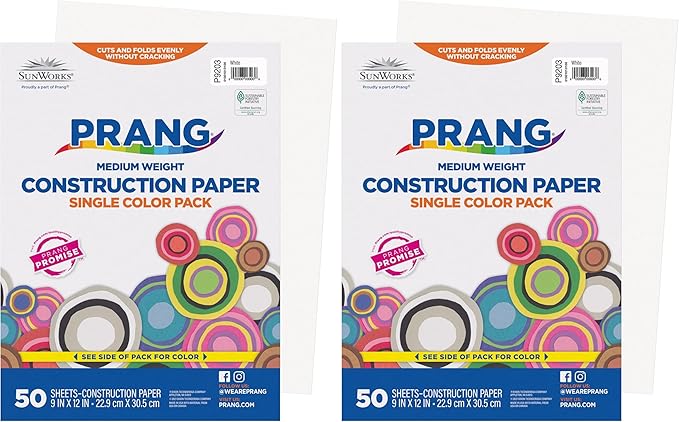 Prang (Formerly SunWorks) Construction Paper, White, 9" x 12", 50 Sheets (Pack of 2)