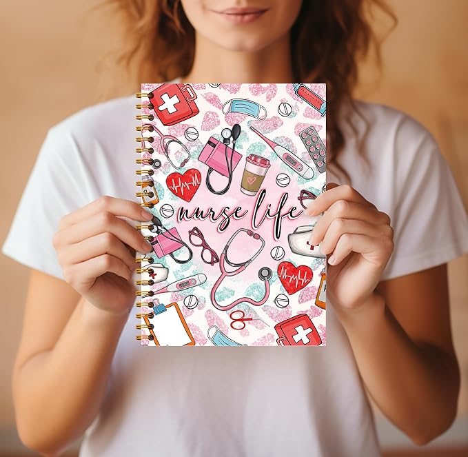 Preppy Pink Nurse Notebook - Nurse Appreciation Gifts, Registered Nurse RN Gifts, School Nurse Gifts, Nurse Practitioner Gifts, Nurse Office Supplies, Nurse Life Spiral Notebook 5.5x8.3