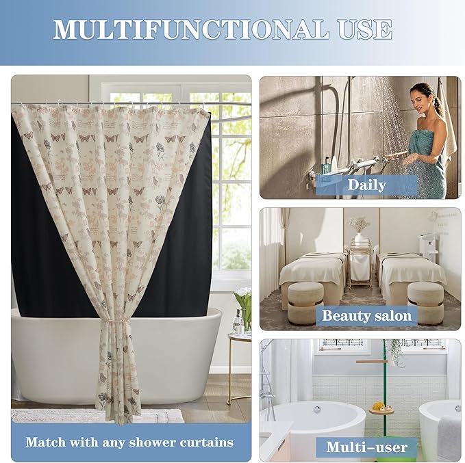 Nasitos Extra Long Fabric Shower Curtain Liners 2 Pack - W72 x H84 - Water Resistant Cloth Shower Curtains with Magnets, Soft Hotel Quality, Machine Washable (Black, Magnets Included)