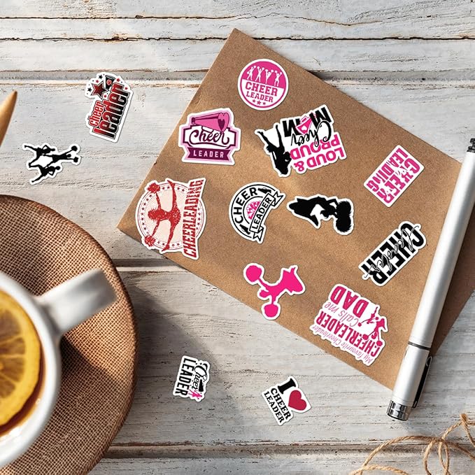Cheerleading Motivational Quote Stickers Pack 50Pcs Vinyl Waterproof Sticker Set for Laptop Water Bottles Scrapbooking Notebooks Journals Girls Teens Cheer Squad
