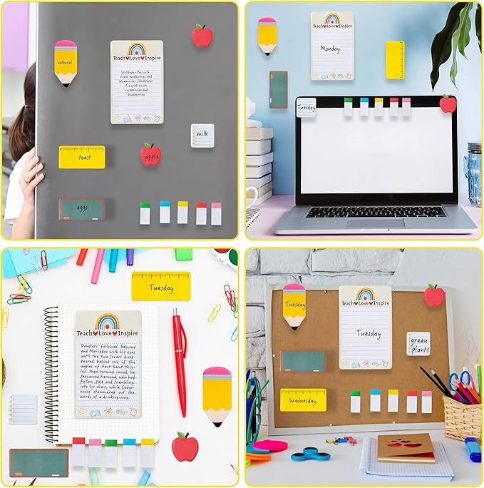 Xqumoi 5 Pack Teaching is A Work of Heart Sticky Notes Set - Ruler Blackboard Pencil Apple Shape Self-Stick Note Pads Teacher Appreciation Gift Writing Memo Pads Page Marker School Office Supplies