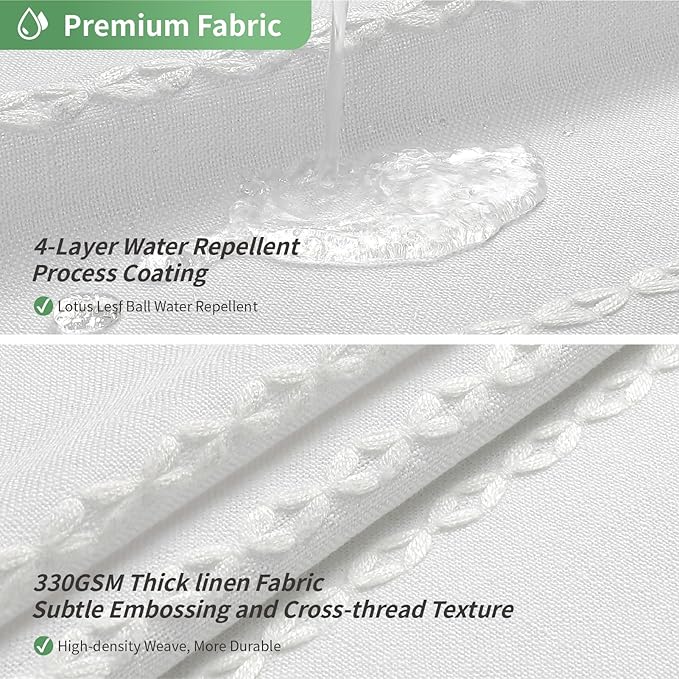 No Hook Extra Long Shower Curtain Set with Snap-in Liner,Linen Textured Thick Striped Fabric with Tassels,Boho Chic Modern Farmhouse Bathroom Curtain,Water-Repellent,White,71x86
