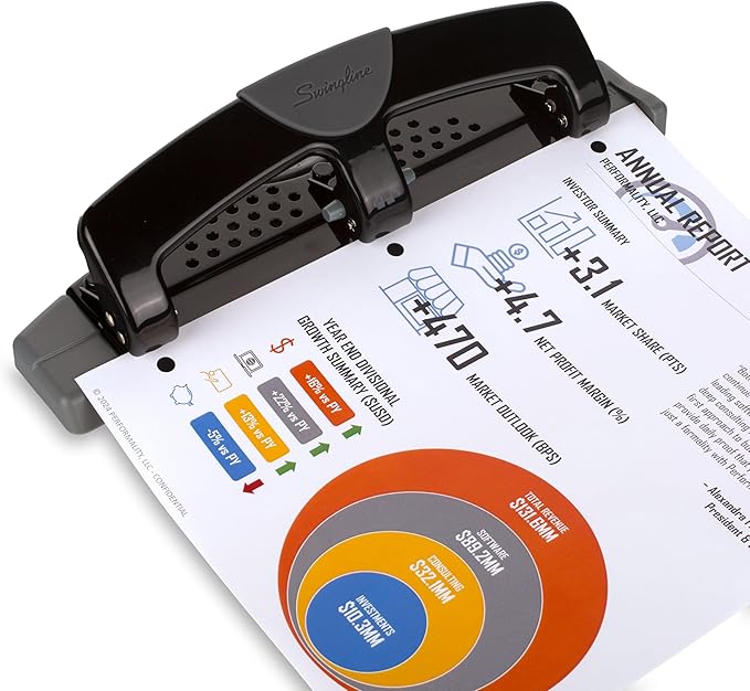 Swingline 3 Hole Punch, 12 Sheet Capacity Three Hole Puncher 3 Ring, Paper Punch, SmartTouch Low Effort, Alignment Guide, Black & Silver (74134)