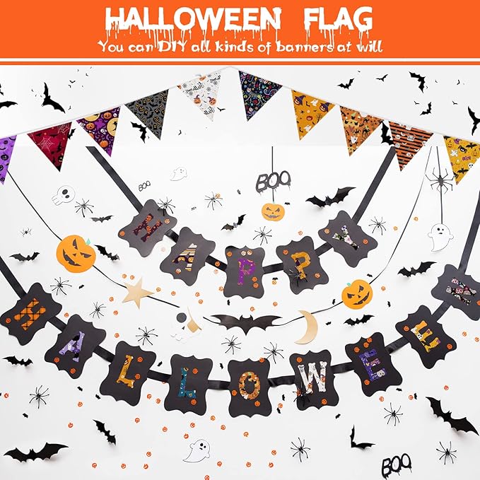 60 Pcs 10 x 10 Inch Halloween Fabric Polyester Fabric Bundle Fat Quarters Bat Pumpkin Ghost Skull Print Squares Holiday Quilting for DIY Decorations Sewing Craft, 30 Styles (Ghost)