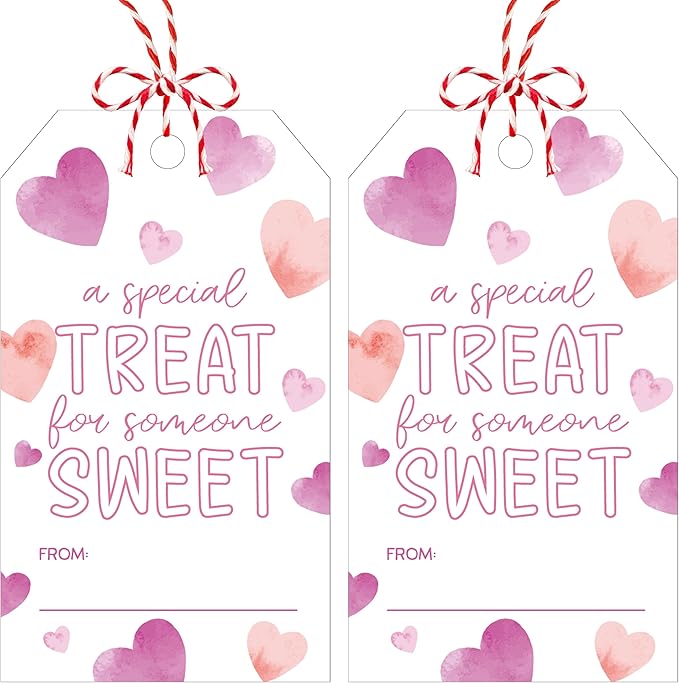 50Pcs Valentines Day Gift Sticker Tags - Happy Valentine's Day Tags with String, A Special Treat for Someone Sweet Label for Gift Wrapping, Valentine's Day Decoration
