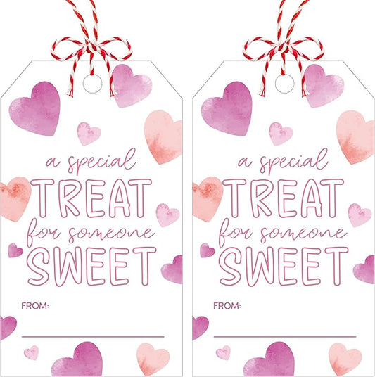 50Pcs Valentines Day Gift Sticker Tags - Happy Valentine's Day Tags with String, A Special Treat for Someone Sweet Label for Gift Wrapping, Valentine's Day Decoration