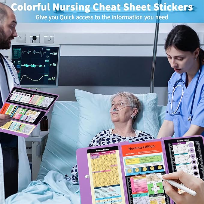 Foldable Nursing Clipboard with Storage - Portable & Compact Medical Clipboard for Nurses, Doctors, and Students - Includes Medical Reference Cheat Sheets and Pen Holder(Purple)