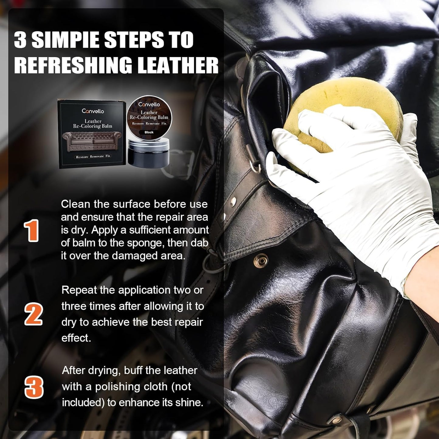 Black Leather Repair Kit, Black Leather Recoloring Balm, Leather Dye - Restore & Renew Scratch, Faded and Aged Leather & Vinyl Couches, Boots, Car Seats or Leather Furniture