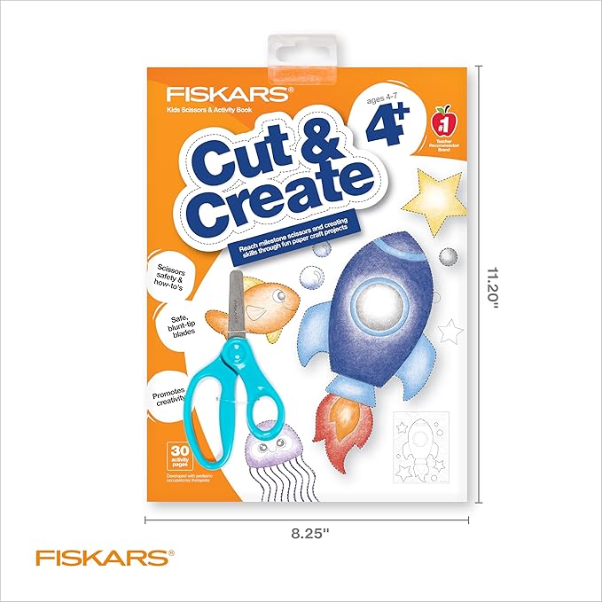 Fiskars Cut & Create Activity Book with 5" Kids Scissors, Ages 4+