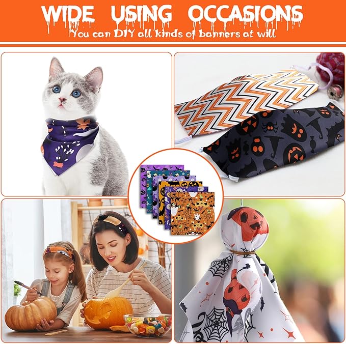 60 Pcs 10 x 10 Inch Halloween Fabric Polyester Fabric Bundle Fat Quarters Bat Pumpkin Ghost Skull Print Squares Holiday Quilting for DIY Decorations Sewing Craft, 30 Styles (Ghost)