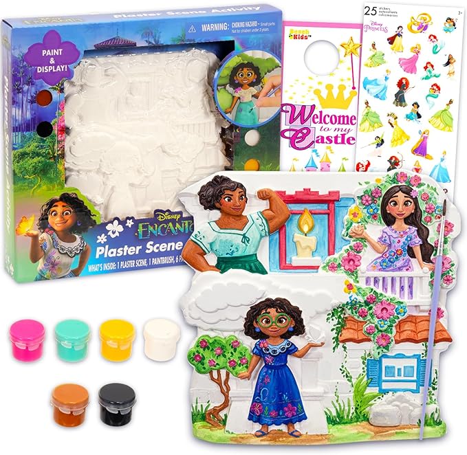 Disney Encanto Plaster Paint Scene Activity Set - Bundle DIY Painting Kit with Plaster Scene, Paintbrush, Paint Pods, Stickers, More Encanto Casita Craft Kit for Kids, Girls, Boys