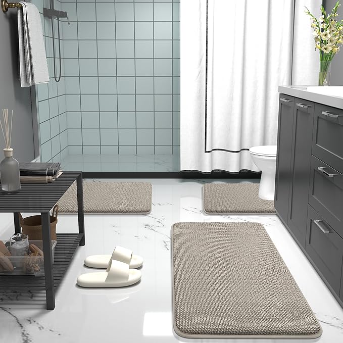 OLANLY Thick Memory Foam Bath Mat Rug 24x16, Extra Soft Absorbent Bathroom Rug, Quick Dry Bath Mats, Non-Slip, Machine Washable Carpet for Bathroom, Tub and Shower, Home Decor Accessories, Warm Taupe