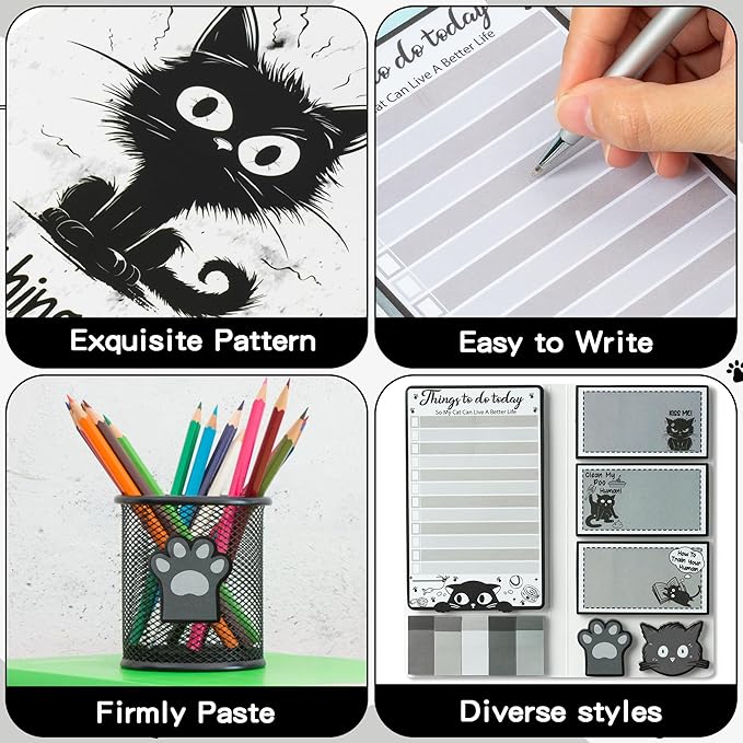 B1ykin Cute Sticky Notes Set - It’s Fine I’m Fine Everything is Fine Self-Stick Notes Pad, 550 Sheets Writing Memo Pages Sticky Notepad for Teacher Appreciation Gift School Office (Funny Black Cat)