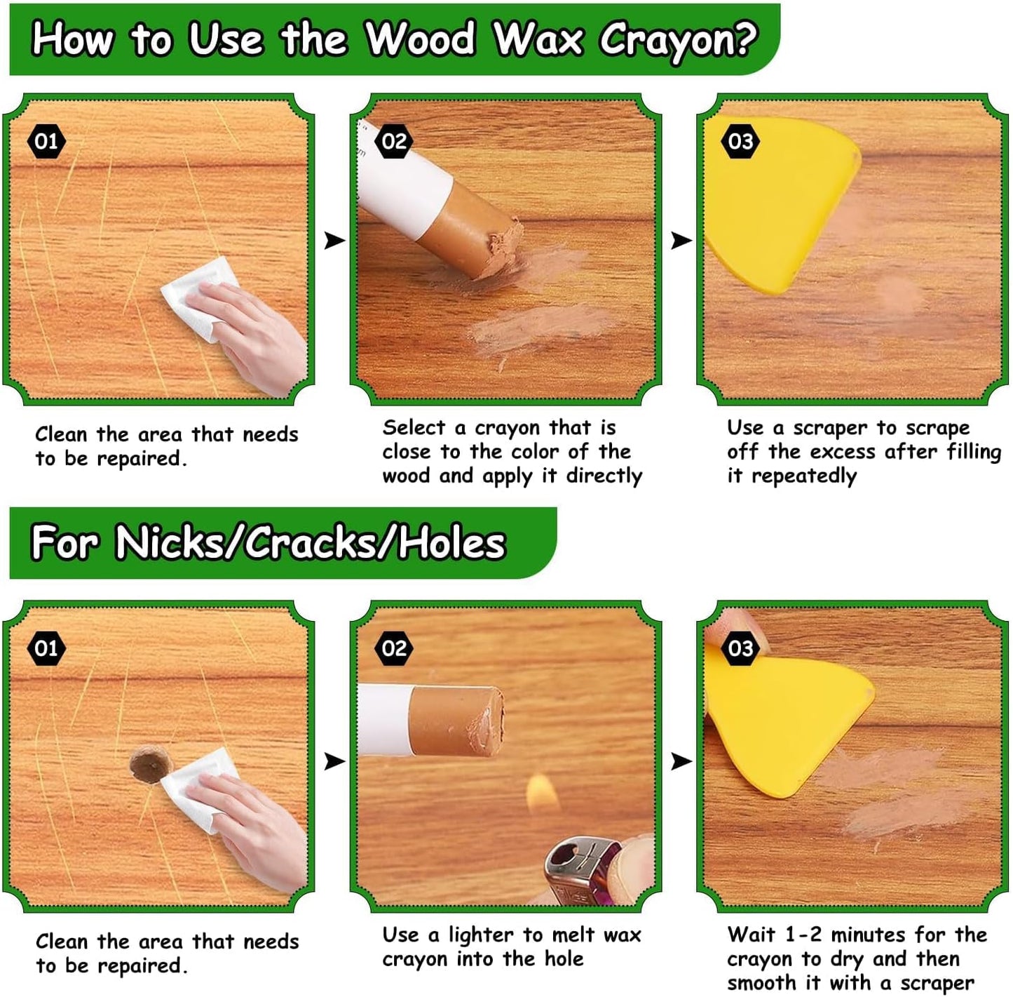 Furniture Markers Touch Up, 20 Colors Wood Filler Sticks, Wood Wax Crayons for Repairing Scratches, Scuffs, Cracks, Holes on Furniture, Floors, Cabinets, Tables, and Doors - Brown Series