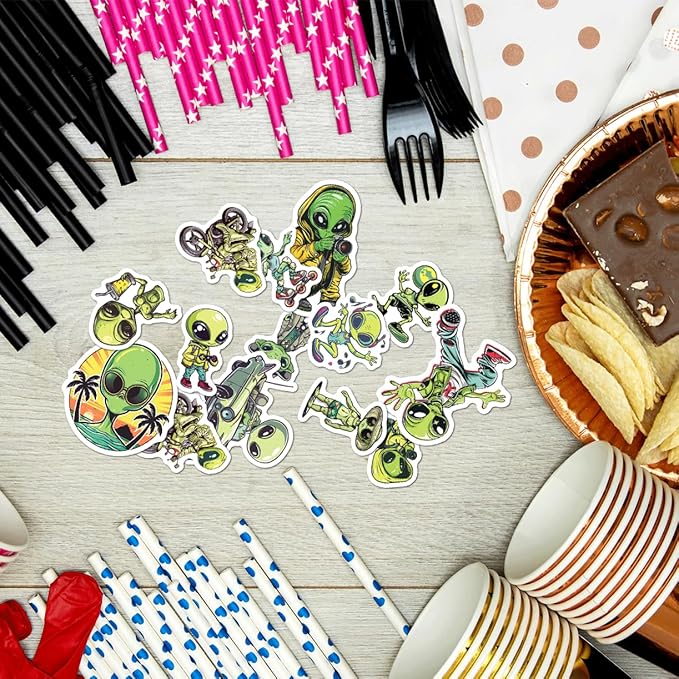 Funny Alien Lifestyle Stickers Pack 50Pcs Cool Vinyl Decals for Laptop Water Bottle Scrapbook Phone Notebook Teens Students Quirky Aesthetic Art Hat Skateboard Bottles