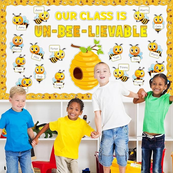 gisgfim Bee Bulletin Board Decoration Set Spring Summer Bee Sunflowers Borders Cutouts Decor for School Classroom Teacher Students Door Welcome Bulletin Board Craft Wall(Our Class is UN-BEE-LIEVABLE)