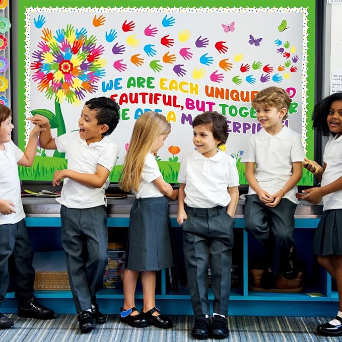 Spring Floral Bulletin Board Decorations Set Handprint Flowers Classroom Decorations Inspirational Spring Tree Flower Paper Cutouts March Bulletin Board Borders for School Chalkboard Door Supplies