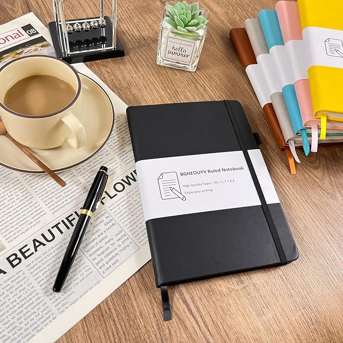 Notebook Journal, College Ruled Notebook Lined A5 160 Pages,Hard Cover Journals for Writing, Notebooks for Work Office School Women Men,5.7 inches x 8.4 inches(Black)