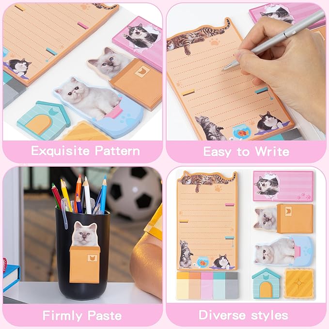 B1ykin Cute Sticky Notes Set - Best Cat Mom Ever Self-Stick Notes Pad, 550 Sheets Writing Memo Pages Sticky Notepad for Teacher Appreciation Gifts, School Office Party Favors Supplies (Cat Lovers)