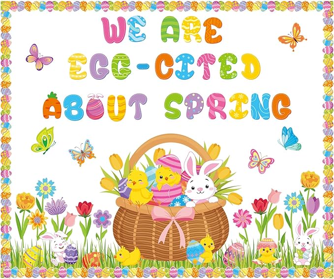Pasimy Easter Bulletin Board Decorations Set Christian Easter Classroom Decorations Easter Bunny Egg Paper Cut Outs for School Nursery Spring Easter Birthday Party Supplies(Bunny)