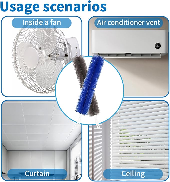 Fan Cleaning Brush Bendable Duster: 2-Pack Ceiling Fan Blades Cleaner， Microfiber Head forfor Ceiling, Blades, Curtains,Air Vents