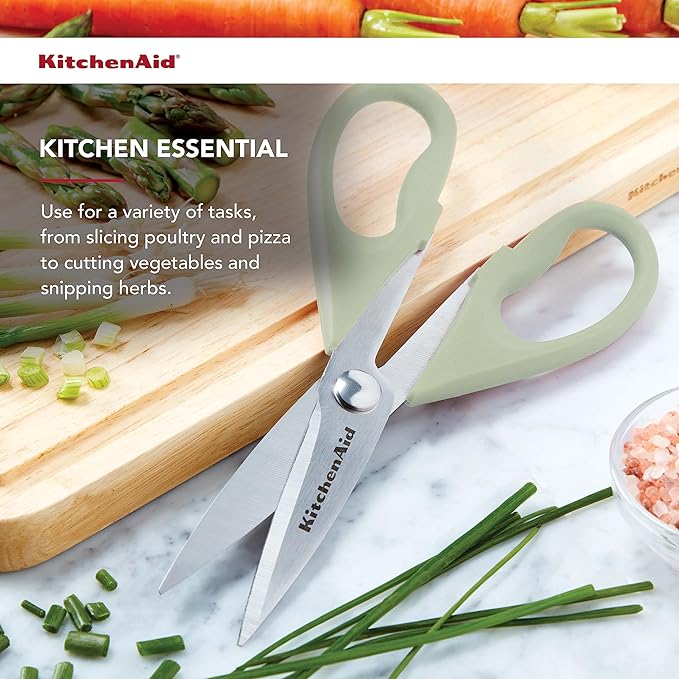 KitchenAid All Purpose Kitchen Shears with Protective Sheath Durable Stainless Steel Scissors,Dishwasher Safe,Soft Grip Comfort Handle,8.72 Inch,Pistachio,(Pack of 2)
