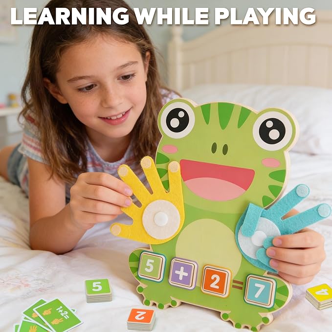 Math Manipulatives Number Counting Blocks for Kids Ages 3-5, Montessori Preschool Learning Toy with Arithmetic Cards, Frog Model Educational Gift for Toddlers Boys Girls