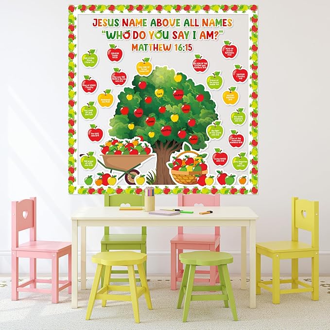 Apple Tree Nativity Decorations Set - Jesus Religious Cutouts for Sunday School & Church - Welcome Bulletin Board Craft & Wall Art