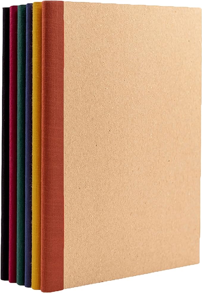 PAPERAGE 6-Pack Composition Notebook Journals, 120 Pages, Kraft Cover with Jewel Tone Spines, College Ruled Lined Paper, Small Size (8 in x 5.75 in) – for Home, Office or School Supplies