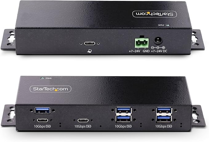 StarTech.com 7-Port Industrial USB 10Gbps Hub with Power Adapter, Metal, Mountable, 5X USB-A/2x USB-C Downstream Ports, TAA