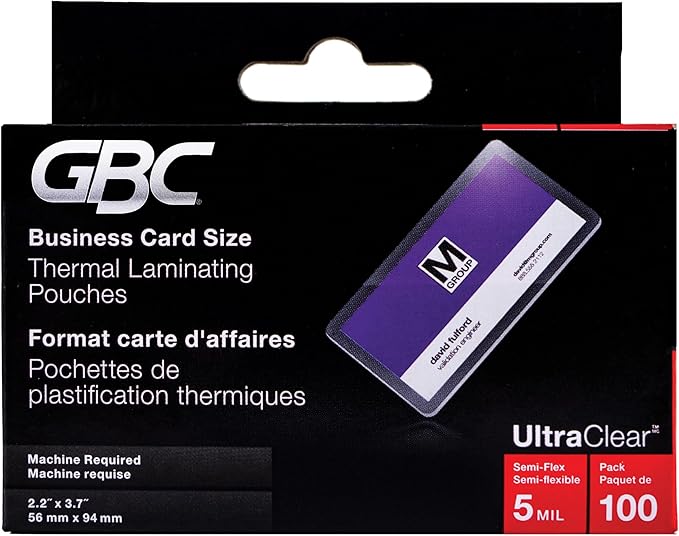 GBC Laminating Sheets, Thermal Laminating Pouches, Business Card Size, 5 Mil, HeatSeal UltraClear, 100 Pack (51005)