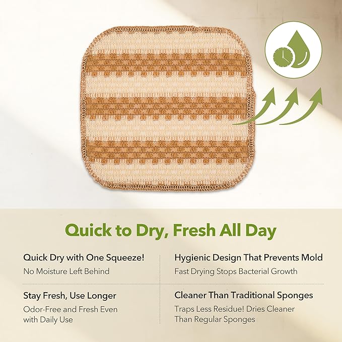 Modu 10 Pcs EcoCorn Dish Scrubber Sponges – 100% Corn Fiber, Biodegradable Dishwashing Scrub Pads for Multipurpose Household Cleaning, Odor-Free, Plastic-Free Kitchen Mesh Net (Heavy Duty 10 Count)