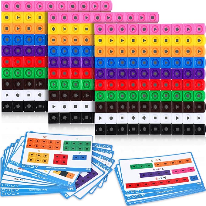 Libima 318 Pcs Math Counting Cubes Linking Counting Blocks with Stem Cards Building Block Linking Cube Connecting Manipulatives Preschool Math Counter Games Back to School Supplies