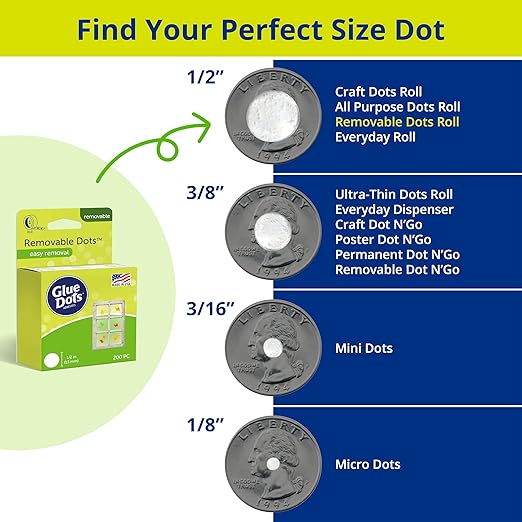 Glue Dots Double-Sided Removable Dots, 1/2'', Clear, 3 Pack includes 3 rolls of 200 (600 total dots)