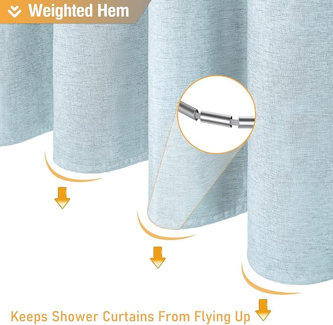 BTTN Fog Blue Shower Curtain - Linen-Look Heavy Duty Waterproof Cloth Shower Curtain Set with 12 Plastic Hooks, Hotel Spa Luxury Simple Decorative Thick Fabric Shower Curtains for Bathroom - 72x72