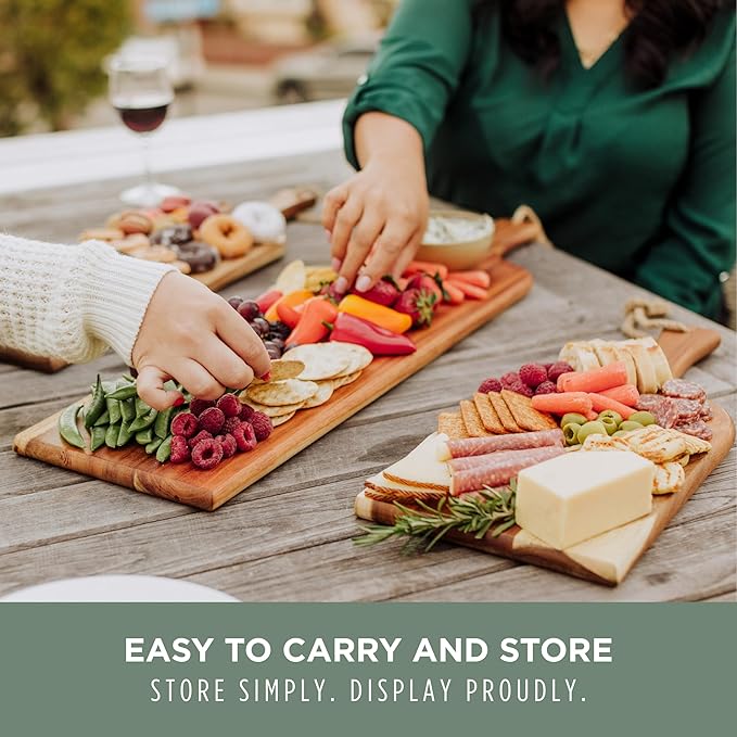 PICNIC TIME Artisan 18" Acacia Charcuterie Board with Raw Wood Edge, Wooden Cutting Board with Handle, All-Purpose Serving Platter, Decorative and Reversible Serving Plank (Acacia Wood)