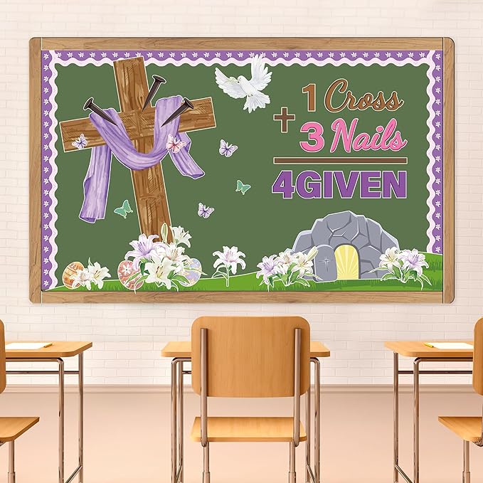 Easter Jesus Cross Bulletin Board Decorations Set 1 Cross 3 Nails 4 Given Jesus Resurrection Classroom Decor Easter Spring Religious Paper Cutouts for Sunday School Church Blackboard Wall Decoration