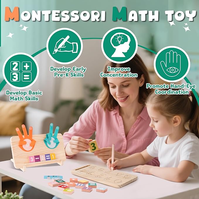 Hirger Preschool Learning Toys for Toddlers 2-4, Educational Math Manipulatives Number Counting Blocks for Kids, Montessori Toy for 3 4 5 6 Year Old Boys Girls Birthday Gifts