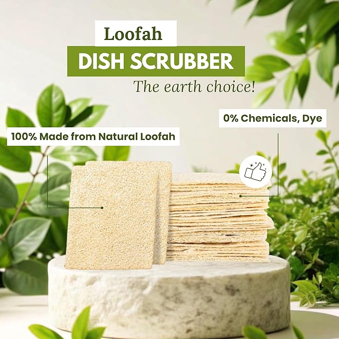 Natural Loofah Dish Sponge (Pack 30) Multipurpose Dish Sponges - 100% Biodegradable Compostable Dishwashing Scouring Pad Zero Waste (2.75" x 2.75" Each)