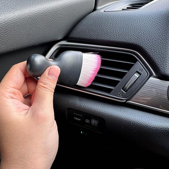 Car Detailing Brush, Soft Bristle Cleaning Brush, Scratch-Free Auto Duster Tool for Dashboard, Air Vents, Leather & Interior Cleaning (Black&Rose)